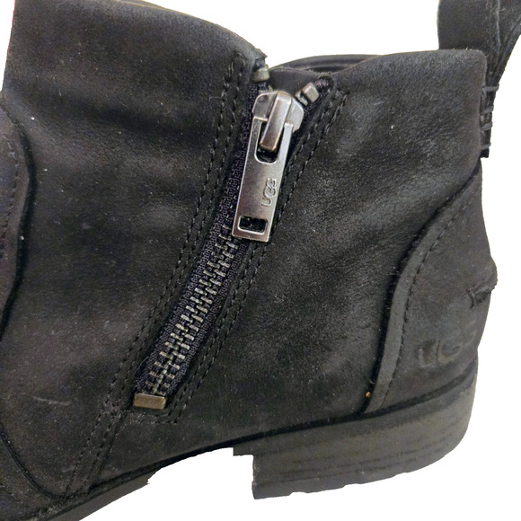 UGG Aureo II Waterproof Suede Side Zip Ankle Boot Black Size 8 - Picture 9 of 9